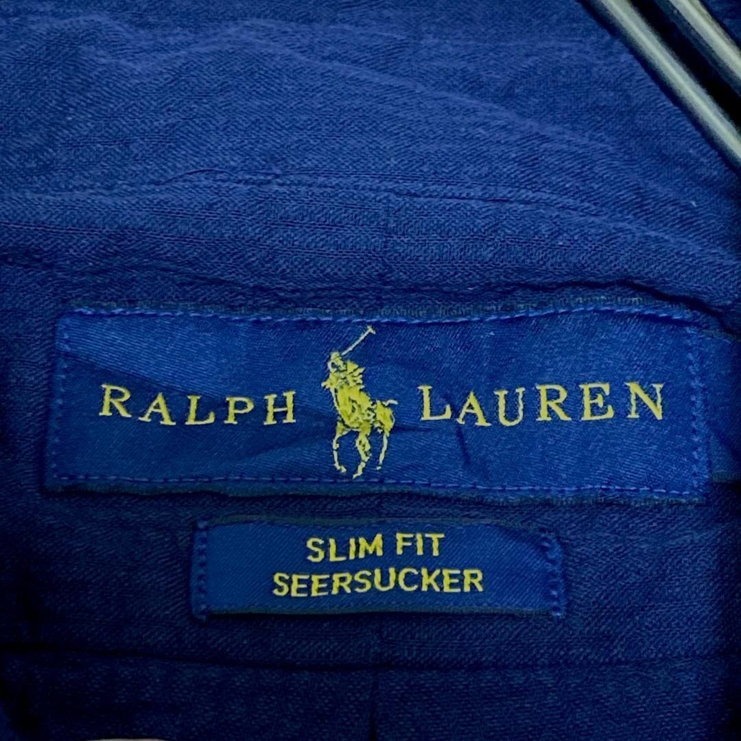 Ralph Lauren(ラルフローレン)のラルフローレン シアサッカー BD半袖シャツ 無地ネイビー ポニー刺繍f54 メンズのトップス(シャツ)の商品写真