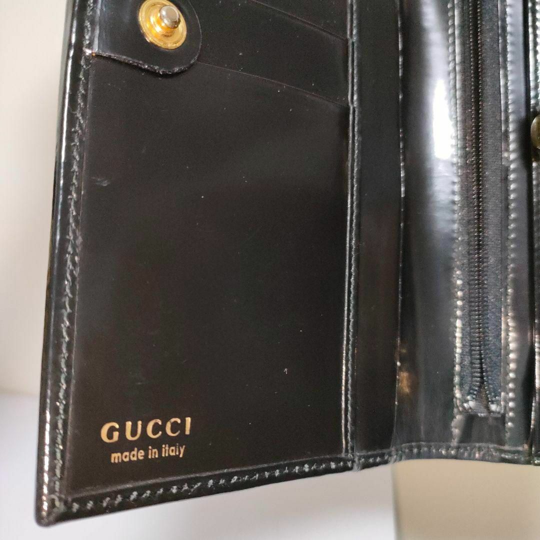 Gucci(グッチ)のGUCCI 長財布 グッチ パテントレザー がま口 二つ折り ブラック レディースのファッション小物(財布)の商品写真