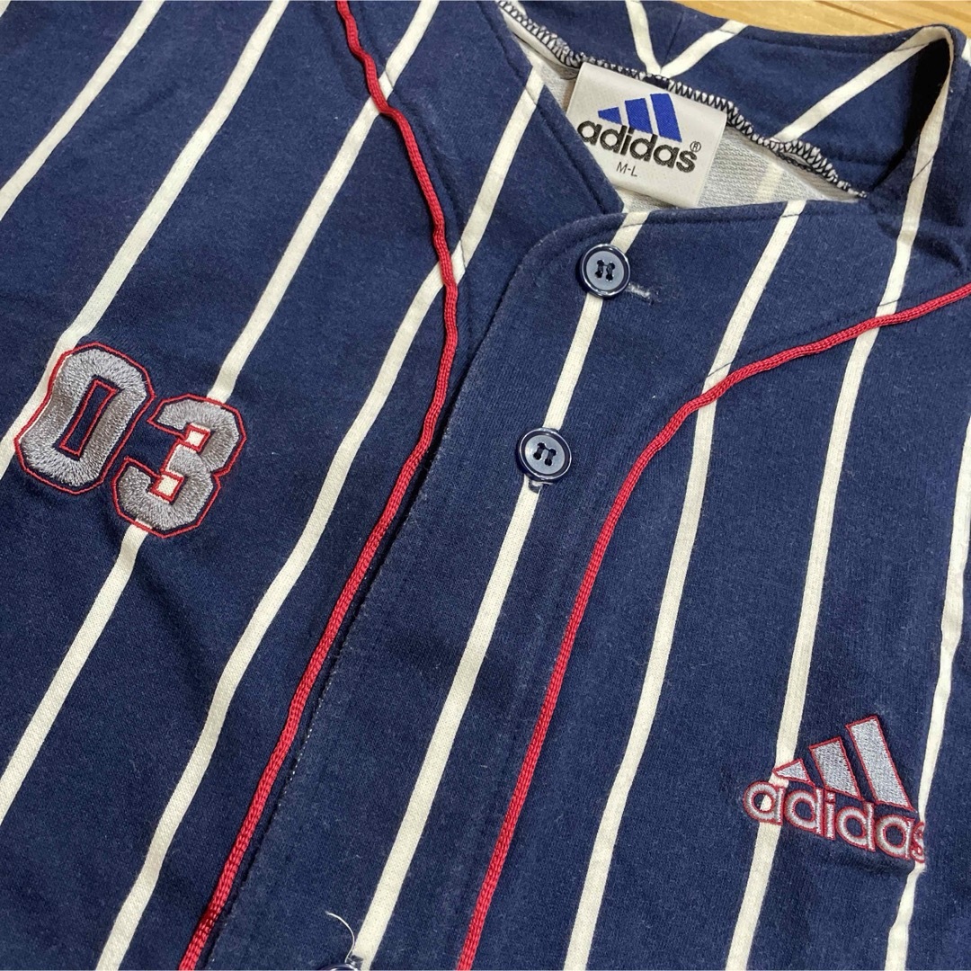 adidas(アディダス)の90s デサント社製 adidas ベースボールシャツ ストライプ バイカラー メンズのトップス(シャツ)の商品写真