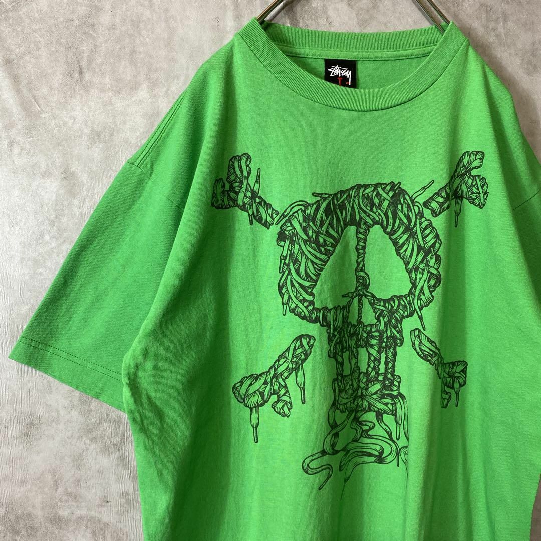 STUSSY(ステューシー)の【メキシコ製、00s】stussyビッグスカルTシャツ古着ストリート緑L半袖 メンズのトップス(Tシャツ/カットソー(半袖/袖なし))の商品写真