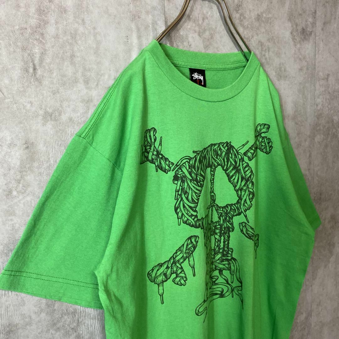 STUSSY(ステューシー)の【メキシコ製、00s】stussyビッグスカルTシャツ古着ストリート緑L半袖 メンズのトップス(Tシャツ/カットソー(半袖/袖なし))の商品写真