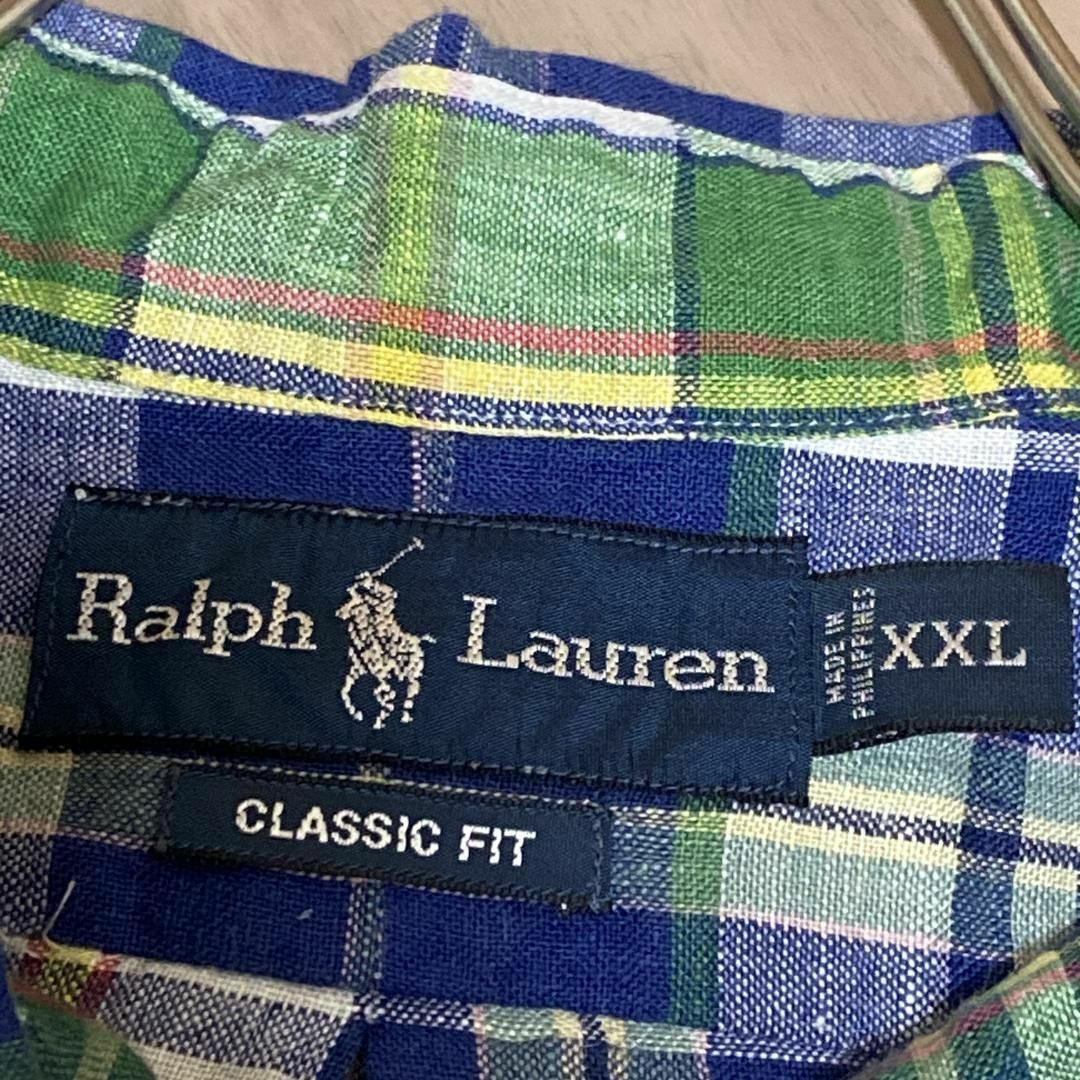 Ralph Lauren(ラルフローレン)のラルフローレン BD半袖シャツ リネン100% チェック ポニー刺繍 f55① メンズのトップス(シャツ)の商品写真