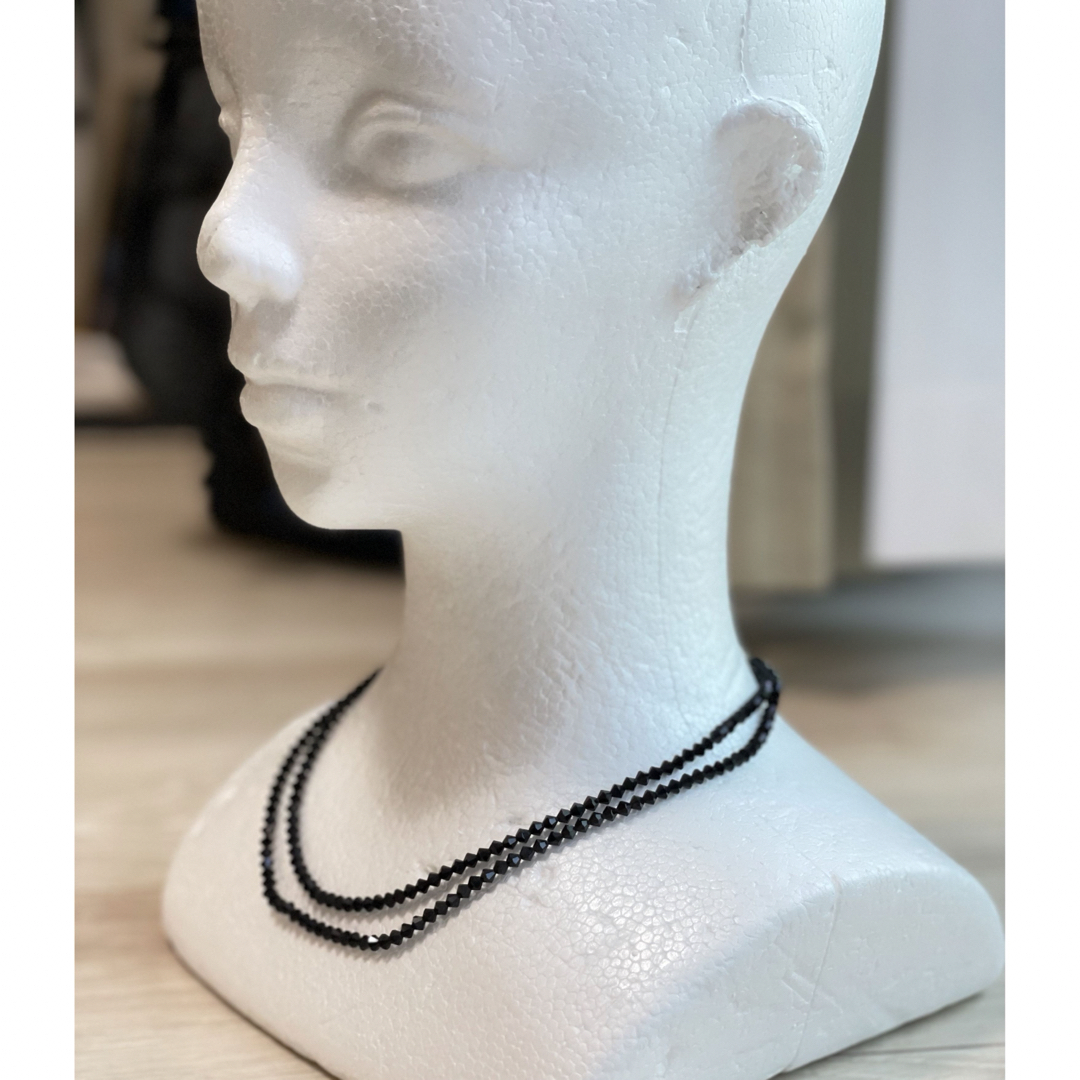 【美品 silver】オニキス 二連 ネックレス レディースのアクセサリー(ネックレス)の商品写真