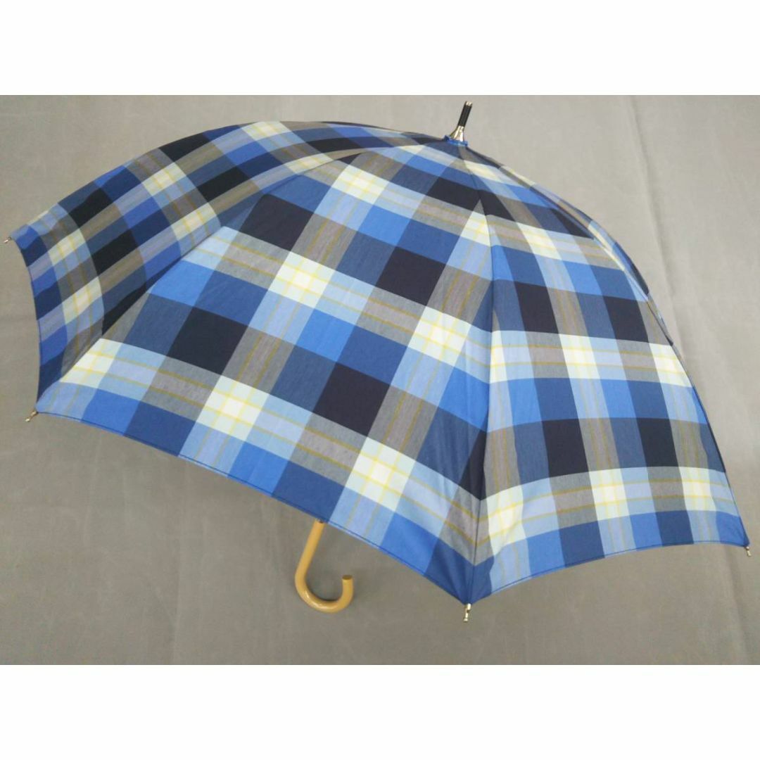 晴雨兼用傘　日傘　長傘　手開き　マドラス格子　ネイビー　新品 レディースのファッション小物(傘)の商品写真