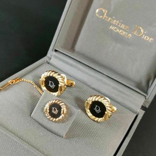 クリスチャンディオール(Christian Dior)の【極美品】Dior　ディオール　カフス・タイピンセット　ブラック　ゴールド　ロゴ(ネクタイピン)