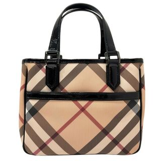 BURBERRY - BURBERRY バーバリー スーパーノバ ハンドバッグ PVC レザー チェック柄 ベージュ 保存袋付 【美品】 22405K136