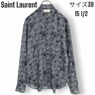 サンローラン(Saint Laurent)の【極美品】サンローラン 総柄 マオカラー シャツ カットソー シルク100％比翼(シャツ)