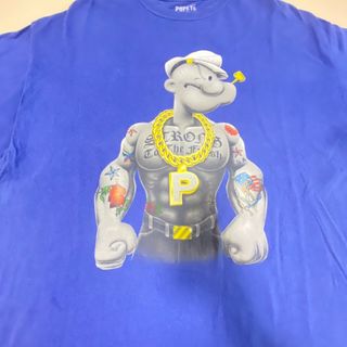 USA　POPEYE　Tシャツ　半袖　青　古着　オーバーサイズ　ビッグプリント　(Tシャツ/カットソー(半袖/袖なし))