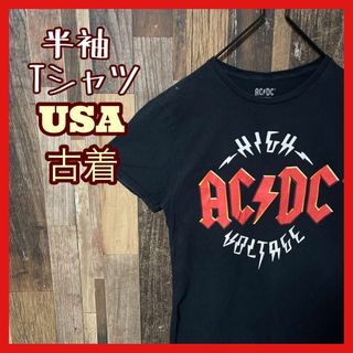 プリント バンT AC/DC S ロック メンズ 古着 ブラック 半袖 Tシャツ(Tシャツ/カットソー(半袖/袖なし))