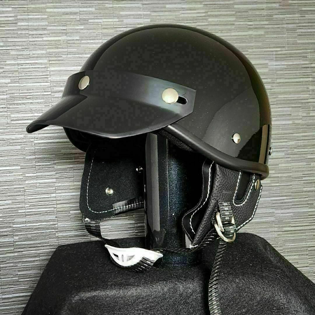L　ポリスヘルメット　ブラック　キャップ型　半帽　　半ヘル 自動車/バイクのバイク(ヘルメット/シールド)の商品写真