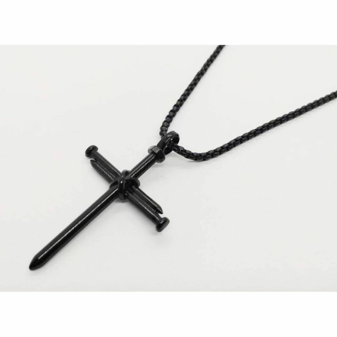 釘　クロス　ネックレス　ブラック　十字架　ロザリオ　ロック　パンク　ロリータ メンズのアクセサリー(ネックレス)の商品写真
