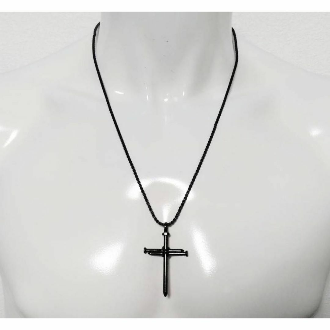 釘　クロス　ネックレス　ブラック　十字架　ロザリオ　ロック　パンク　ロリータ メンズのアクセサリー(ネックレス)の商品写真
