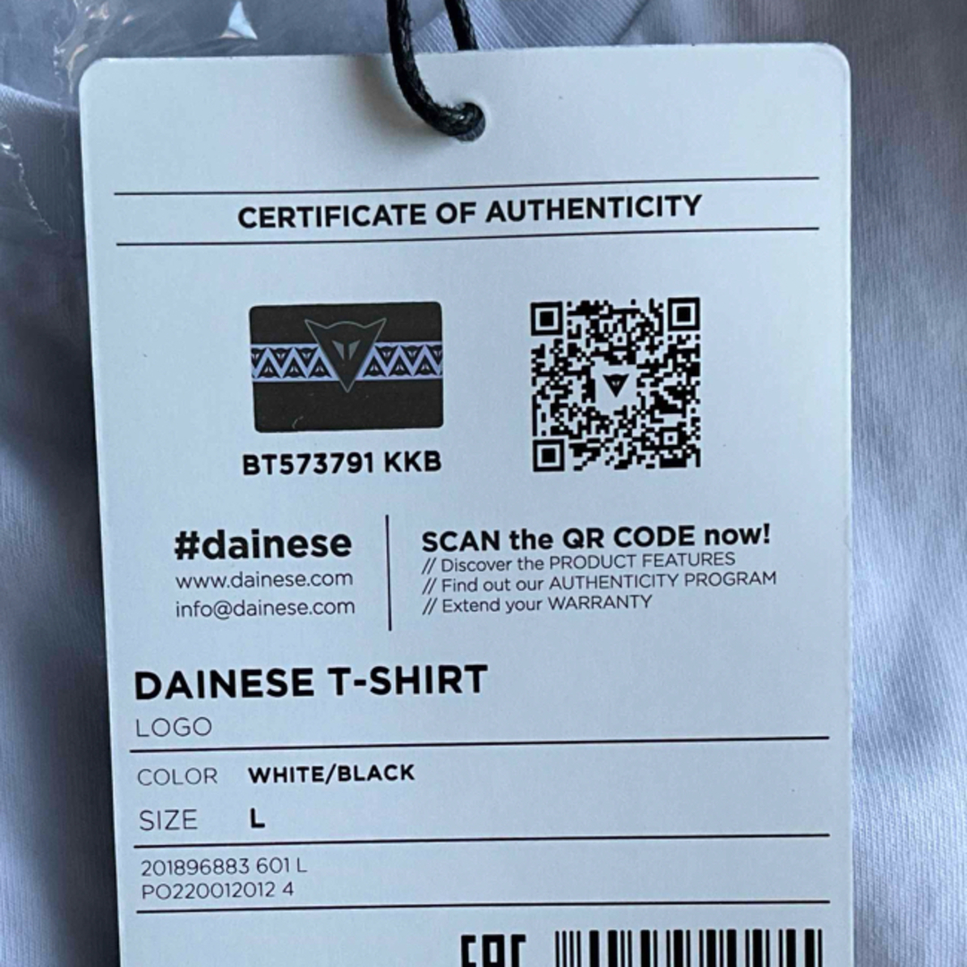 DAINESE T-SHIRT LOGO  白/黒　イタリアサイズＬ新品 自動車/バイクのバイク(装備/装具)の商品写真