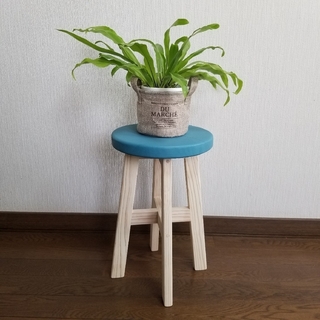 期間限定セール　ハンドメイド　スツール　椅子　ブルー　ホワイト　花台　観葉植物(スツール)