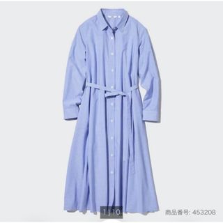 UNIQLO - ユニクロ　ストライプ　コットン　Aライン　シャツワンピース　M  