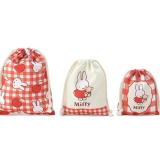 ミッフィー(miffy)の新品☆ワンズテラス☆ミッフィー☆ギンガムチェックが可愛い3P巾着(ポーチ)