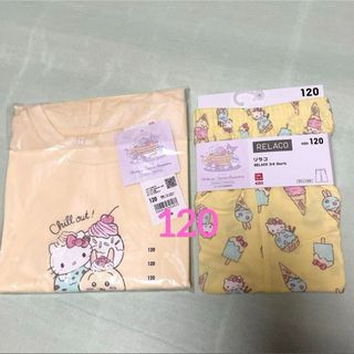 ユニクロ(UNIQLO)のちいかわ×サンリオ スイーツコレクション ユニクロ 120上下セット 黄色(Tシャツ/カットソー)