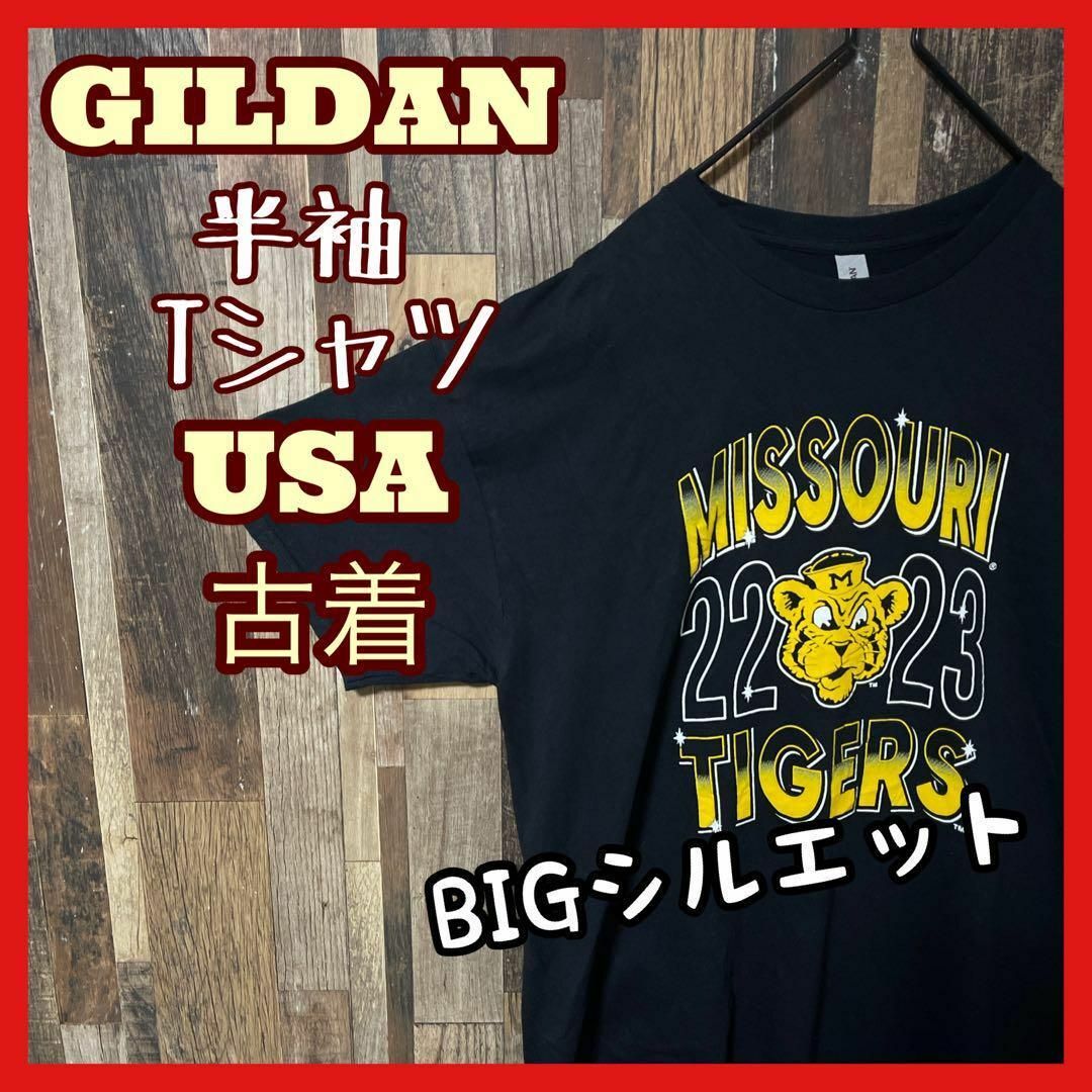 プリント ギルダン メンズ チームロゴ XL 古着 ブラック 半袖 Tシャツ メンズのトップス(Tシャツ/カットソー(半袖/袖なし))の商品写真