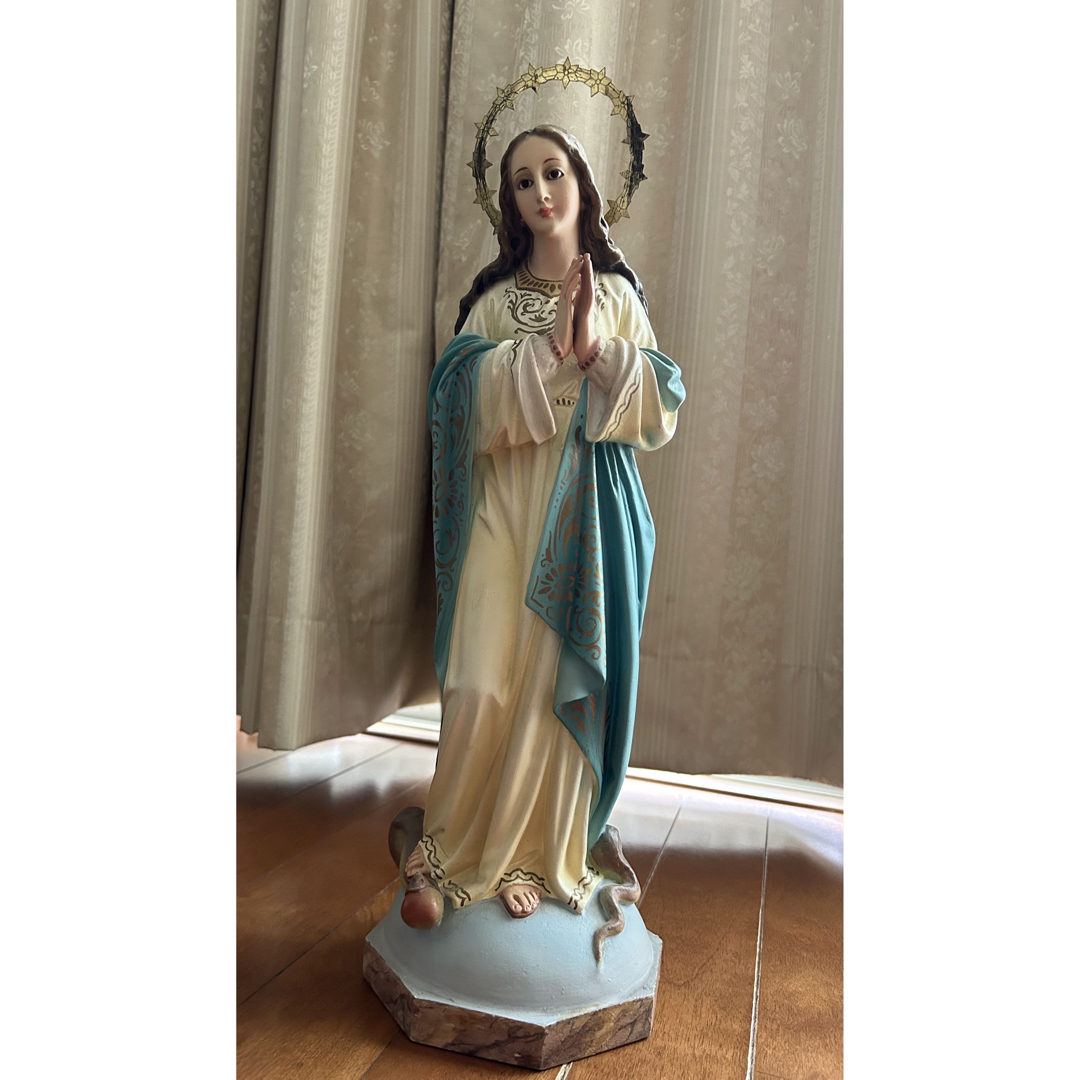 超超希少美48cm】✞ 聖母マリアの連祷像 宗教彫刻 超超希少美48cm】✞ 聖母マリアの連祷像 宗教彫刻