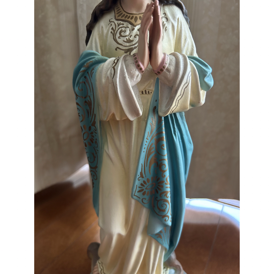 超超希少美48cm】✞ 聖母マリアの連祷像 宗教彫刻 超超希少美48cm】✞ 聖母マリアの連祷像 宗教彫刻
