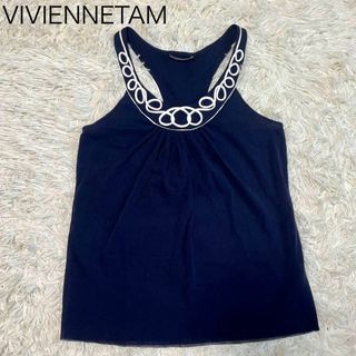 ヴィヴィアンタム(VIVIENNE TAM)の【ヴィヴィアンタム】ノースリーブ タンクトップ パワーネット ネイビー 0(シャツ/ブラウス(半袖/袖なし))