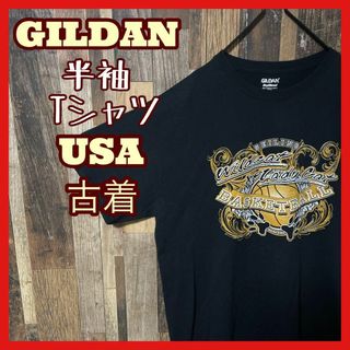 プリント ギルダン メンズ チームロゴ L USA古着 ブラック 半袖 Tシャツ(Tシャツ/カットソー(半袖/袖なし))