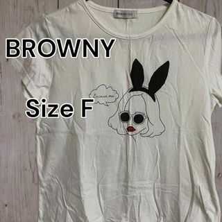 BROWMY Tシャツ　プリント　Uネック　トップス　フリーサイズ(Tシャツ(半袖/袖なし))