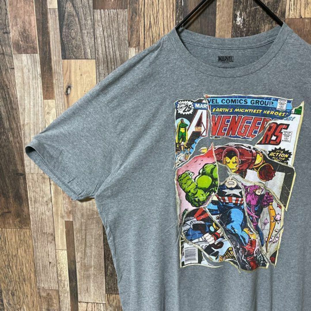 MARVEL(マーベル)のマーベル アベンジャーズ プリント メンズ 2XL グレー 古着 半袖 Tシャツ メンズのトップス(Tシャツ/カットソー(半袖/袖なし))の商品写真