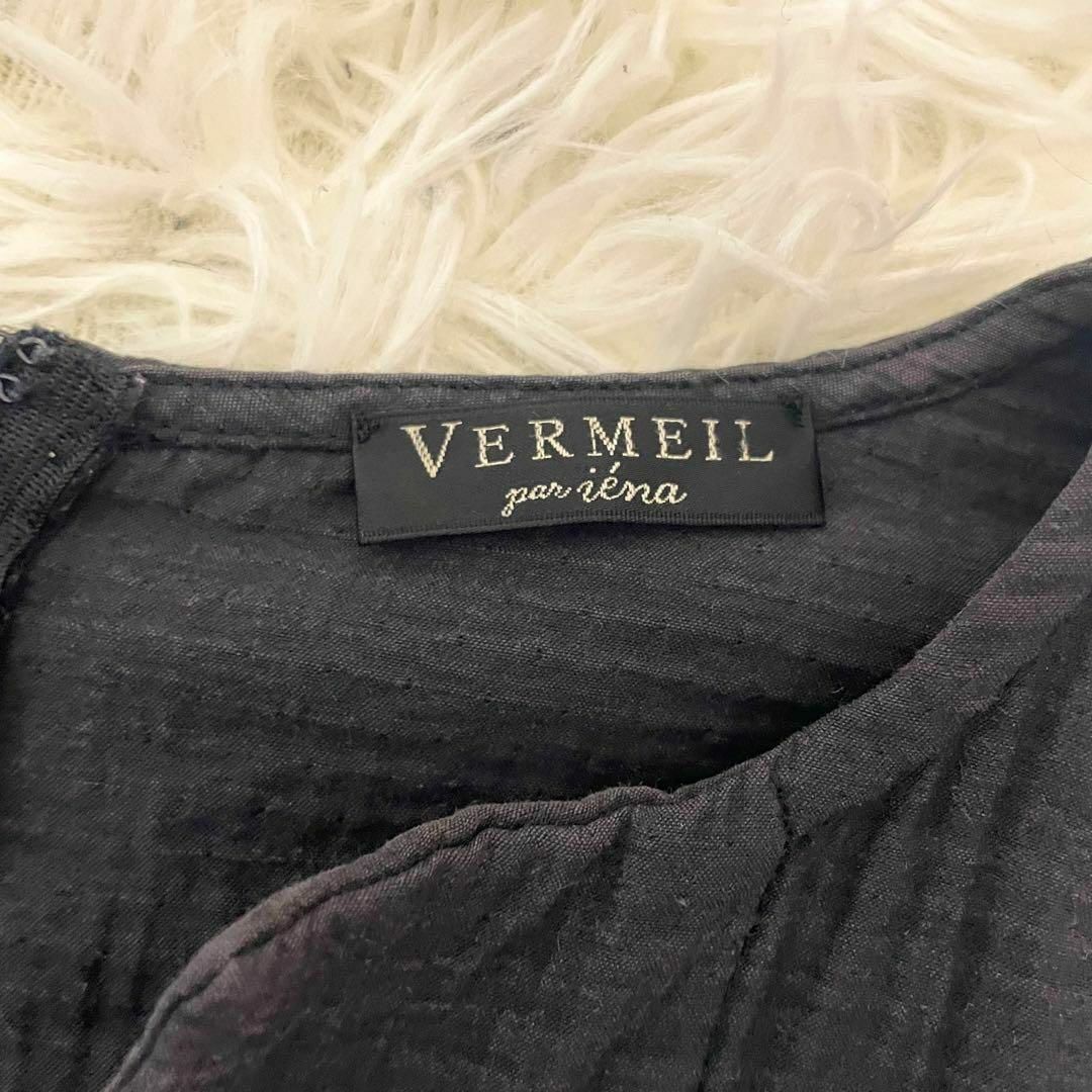 VERMEIL par iena(ヴェルメイユパーイエナ)の【ヴェルメイユパーイエナ】ウエストシェイプパフ スリーブワンピース 黒 M レディースのワンピース(ロングワンピース/マキシワンピース)の商品写真