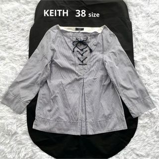 キース(KEITH)のKEITH ブラウス シャツ 38 チェック柄 リボン 7分袖 フォーマル 白(シャツ/ブラウス(長袖/七分))