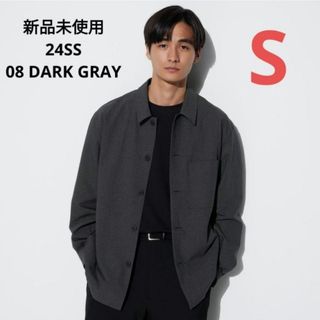 ユニクロ(UNIQLO)の新品 ユニクロ 24ss 感動シャツジャケット ウールライク ダークグレー S(その他)