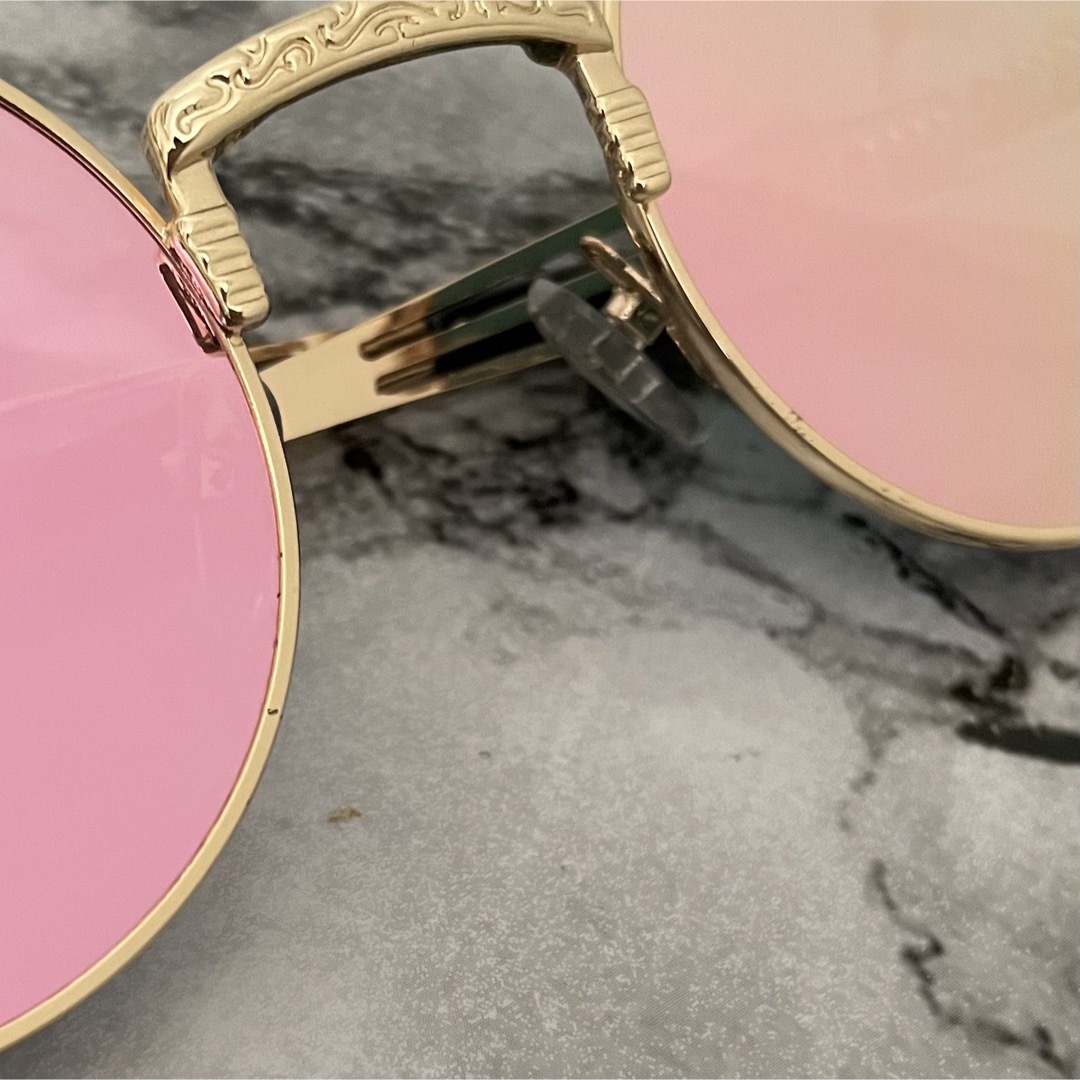 サングラス ゴールドフレーム ピンクレンズ おしゃれ めがね 丸 夏 男女兼用 メンズのファッション小物(サングラス/メガネ)の商品写真