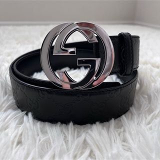 Gucci - 美品　GUCCI GG インターロッキング 本革 ベルト シルバー金具