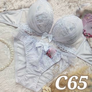 №718【C65】ダマスクファンシーフラワーブラジャー&フルバックショーツ(ブラ&ショーツセット)