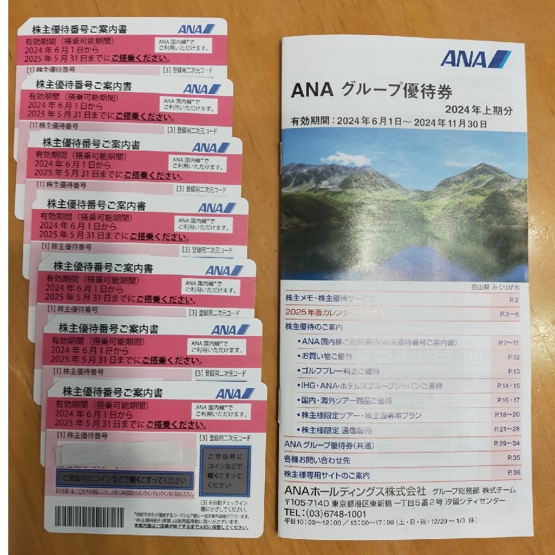 ANA(全日本空輸)(エーエヌエー(ゼンニッポンクウユ))のANA株主優待券7枚＋グループ優待券1冊 チケットの乗車券/交通券(航空券)の商品写真