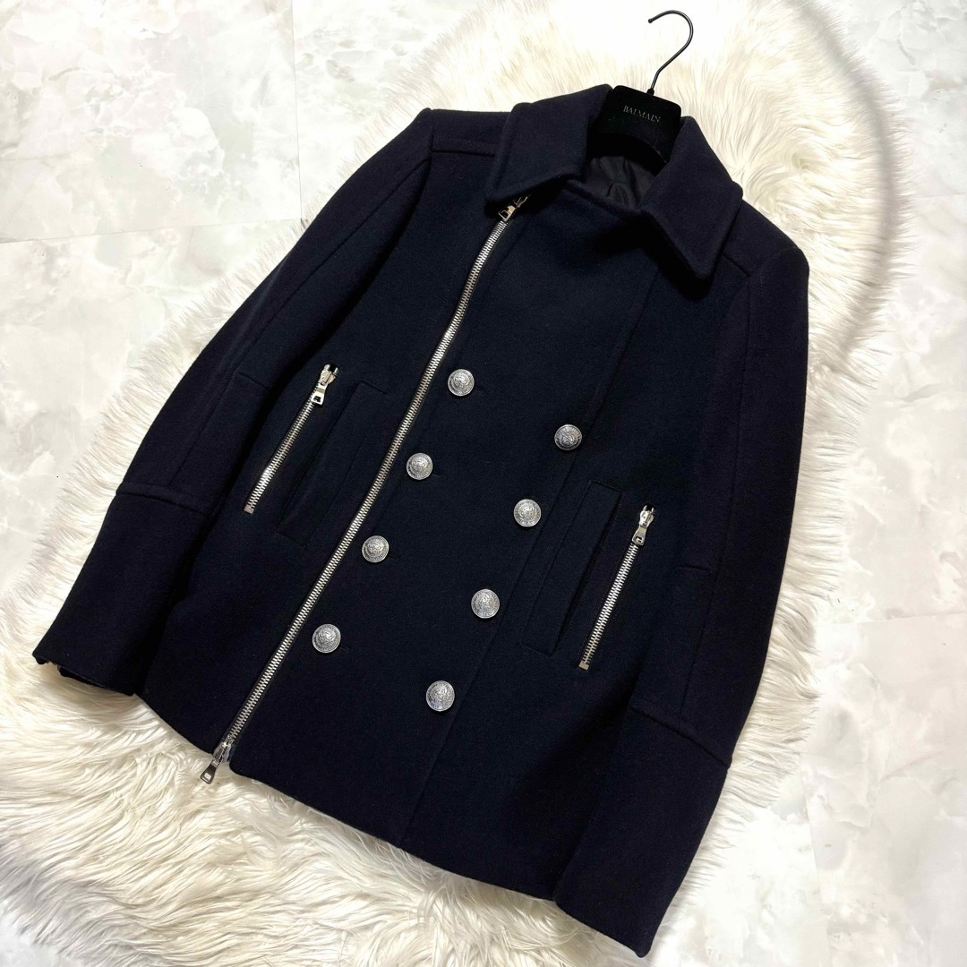 BALMAIN - 本物 美品 バルマンオム エンブレムボタン ピーコート BALMAIN - 本物 美品 バルマンオム エンブレムボタン ピーコート