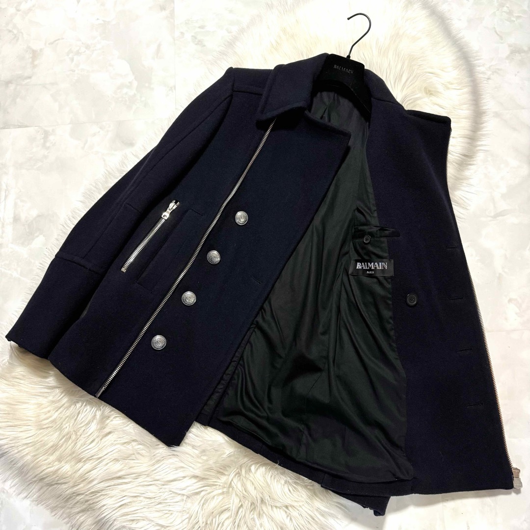 BALMAIN - 本物 美品 バルマンオム エンブレムボタン ピーコート BALMAIN - 本物 美品 バルマンオム エンブレムボタン ピーコート
