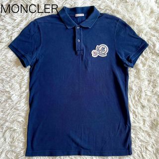 モンクレール(MONCLER)の【モンクレール】半袖 ポロシャツ ネイビー ダブルワッペン M QRコード確認済(ポロシャツ)