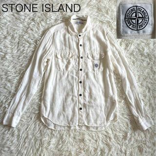 ストーンアイランド(STONE ISLAND)の【ストーンアイランド】長袖シャツ ヴィンテージ 白 綿 麻 M相当 ワッペン(シャツ)