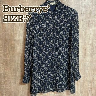 BURBERRY - Burberrys’ バーバリー　チュニック　ネイビー×花柄　絹100% 7号