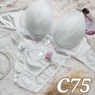 №724【C75】ロイヤリティチュールフラワーブラジャー&フルバックショーツ(ブラ&ショーツセット)