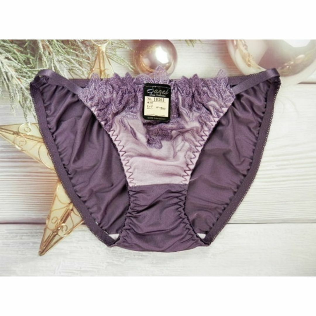 c011 A70/M 脇高ブラ＆ショーツセット 下着 紫系 リーフ刺繍 レディースの下着/アンダーウェア(ブラ&ショーツセット)の商品写真
