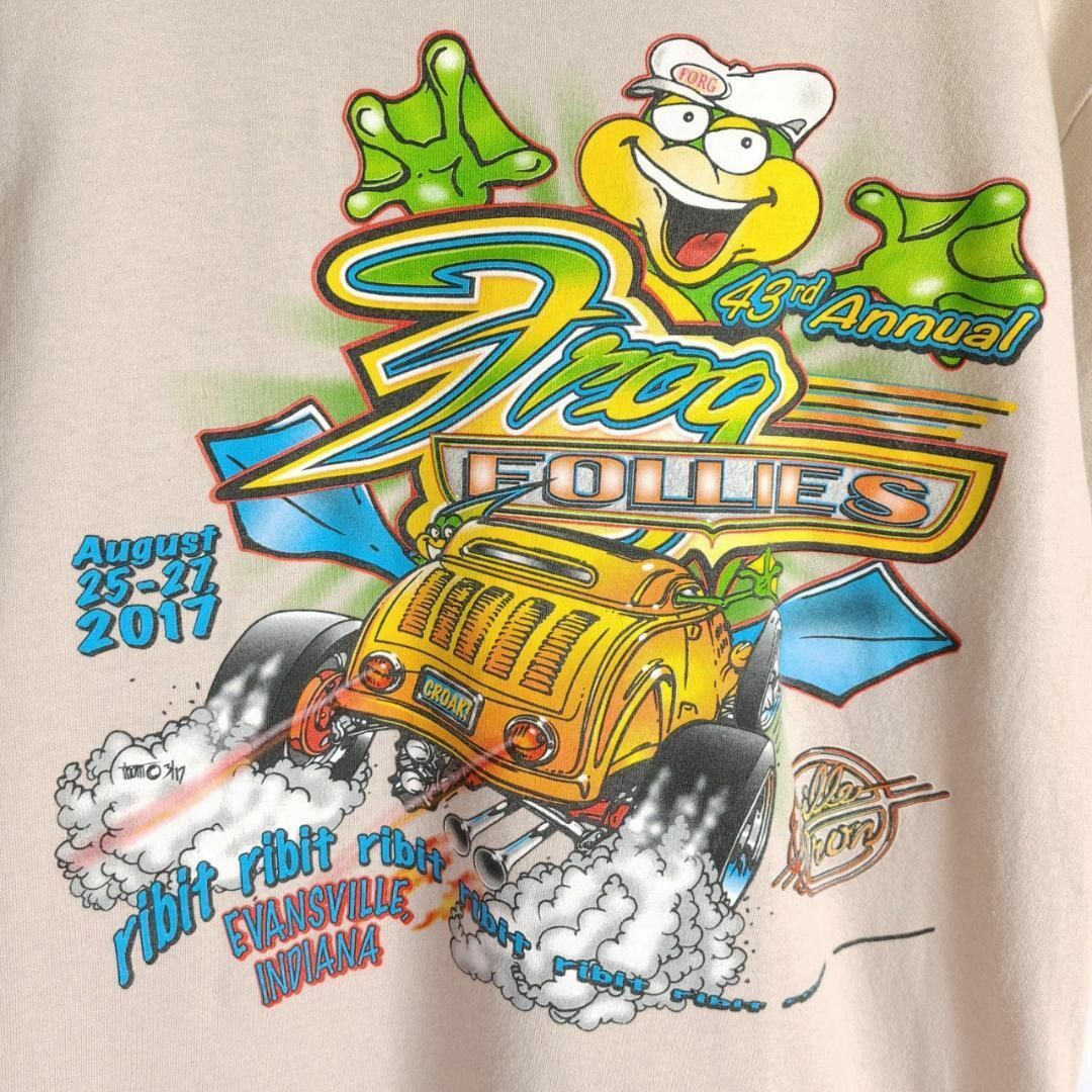 GILDAN(ギルタン)のSサイズ/frog follies レーシング 半袖Tシャツ ベージュ系 カエル メンズのトップス(Tシャツ/カットソー(半袖/袖なし))の商品写真