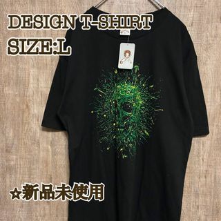 ☆新品未使用　Tシャツ　ブラック　スカル　スパーク　グリーン　ビッグプリント　L(Tシャツ/カットソー(半袖/袖なし))