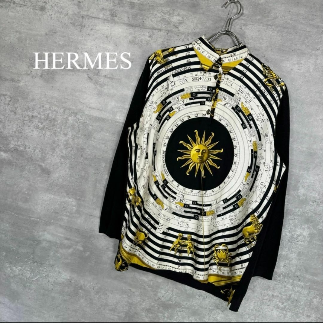 Hermes(エルメス)の『HERMES』エルメス (L) 総柄ニット切替ポロシャツ レディースのトップス(ニット/セーター)の商品写真