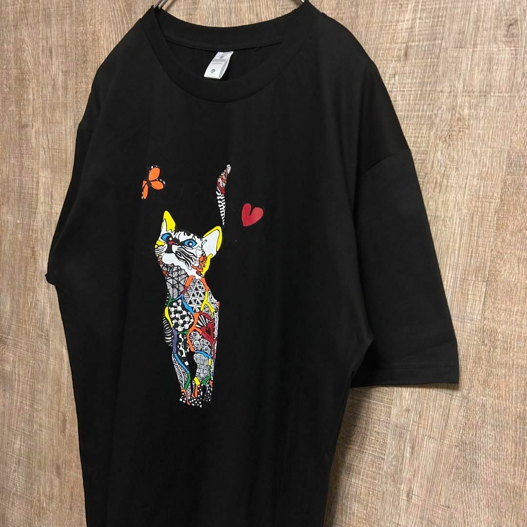 ☆新品未使用　Tシャツ　ブラック　マルチカラー　猫　ビッグプリント　XLサイズ メンズのトップス(Tシャツ/カットソー(半袖/袖なし))の商品写真