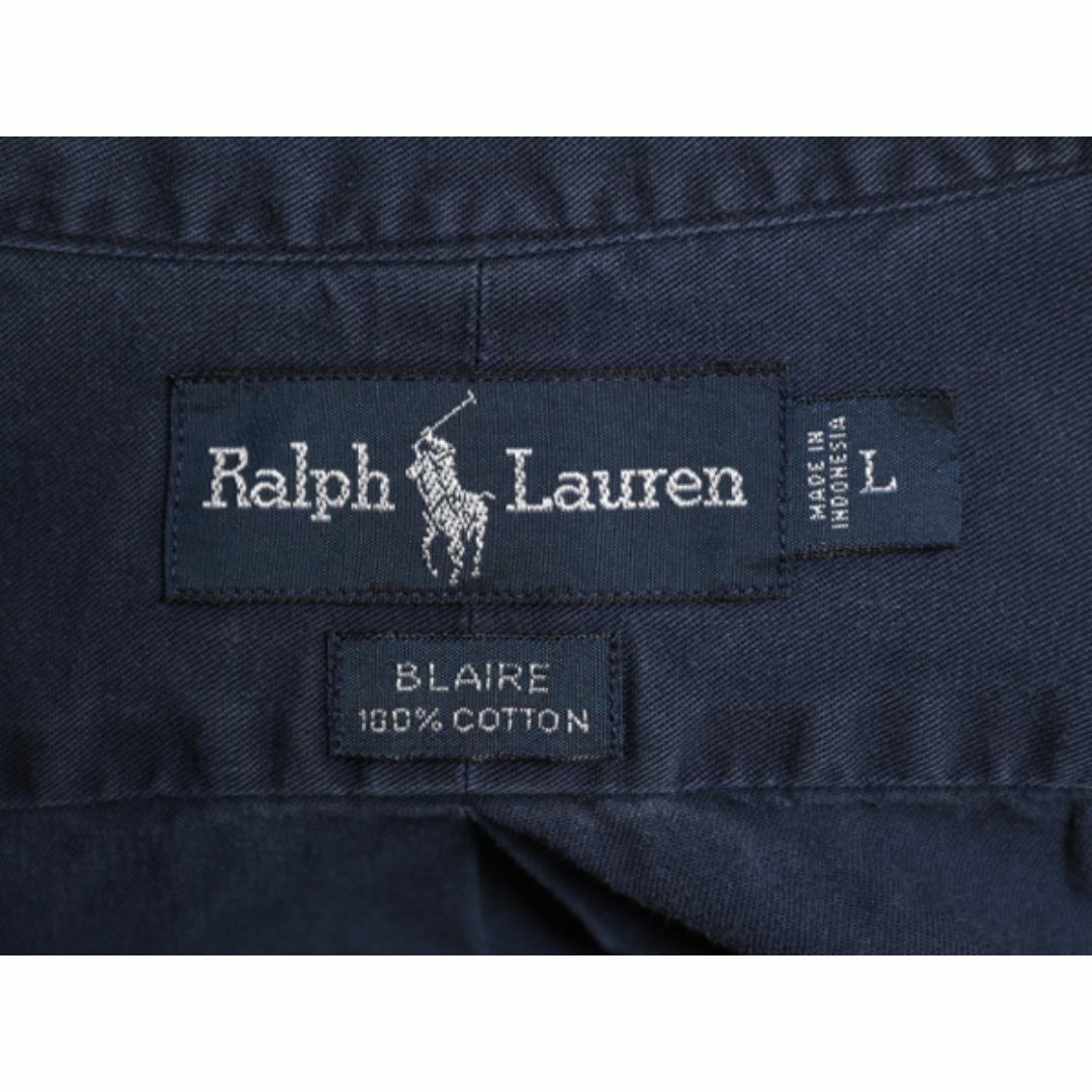 Ralph Lauren(ラルフローレン)の90s ラルフローレン ボタンダウン 長袖 シャツ メンズ L 古着 90年代 オールド ポロ コットン 長袖シャツ ワンポイント ヘビーウェイト 紺 メンズのトップス(シャツ)の商品写真