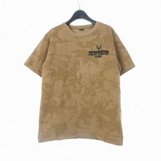 アヴィレックス(AVIREX)のアヴィレックス Tシャツ 半袖 カットソー 総柄 刺繡 ロゴ L ブラウン(Tシャツ/カットソー(半袖/袖なし))