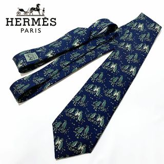 エルメス(Hermes)の【美品】HERMES エルメス ネクタイ SOIE シルク100% ネイビー系(ネクタイ)