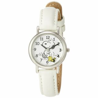 【色: ホワイト】シチズン Q&Q 腕時計 アナログ スヌーピー 防水 革ベルト(腕時計)